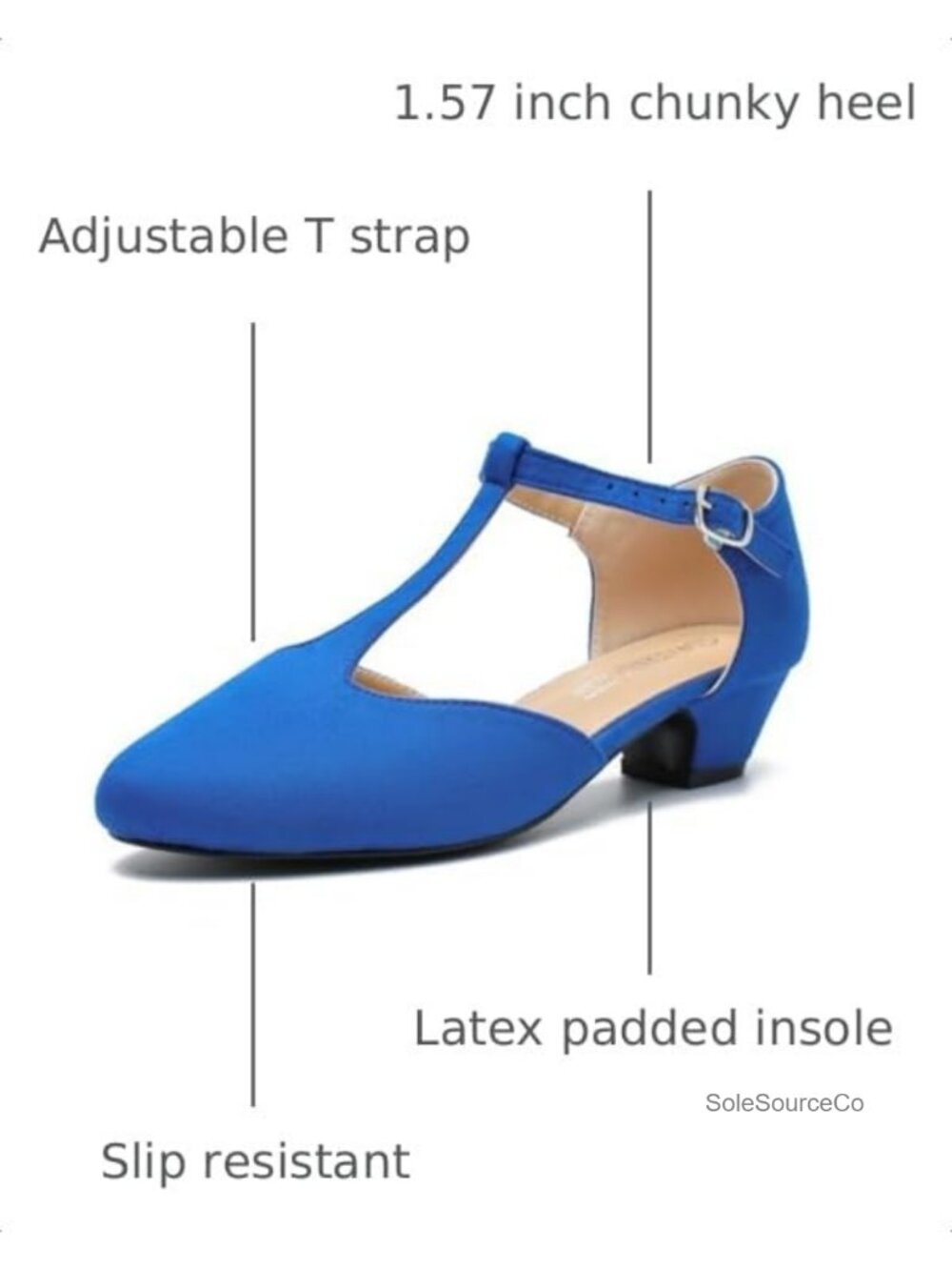 Women's T-Strap Mary Jane Pumps Low Block Heel Closed Toe Buckle Ankle Strap - Picture 2 of 6